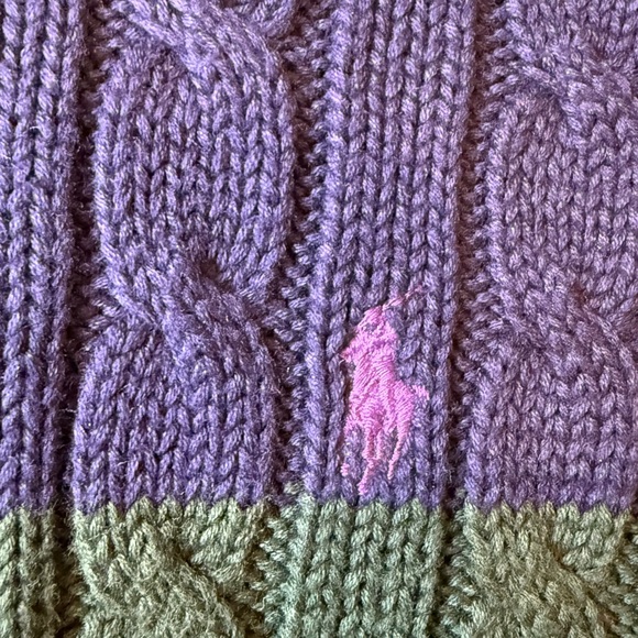 Ralph Lauren Green and Blue Cable Knit Crewneck Sweater - Picture 4 of 4